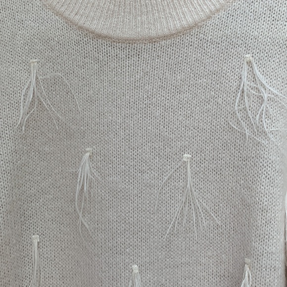 Halogen 🤍 Ostrich Feather Ivory Cream Off White Turtleneck Long Sleeve Sweater - Picture 13 of 14